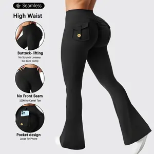 Women's High Waist Flared Yoga Pants with Pockets Stretch Slim Bootcut Leggings Womenswear Womenswear