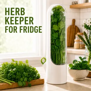 MIUVA Herb Keeper for Refrigerator Clear Herb Storage Container with Water Reservoir Cilantro Saver for Mint Parsley Green Onions Asparagus Fridge Organizer Kitchen Gadgets Kitchen Supplies