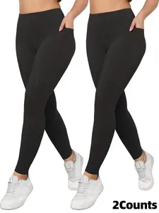 Women's Solid Color Side Pocket High Waist Sports Leggings, High Stretch Casual Comfortable Breathable Skinny Pants for Yoga Gym Workout Running, Ladies Sportswear for All Seasons, High Waisted Leggings