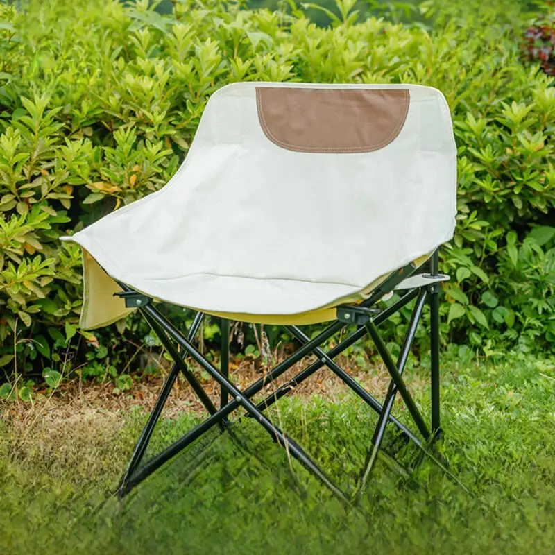 Outdoor Camping Folding Chair Portable Moon Chair Camping Beach Fishing Stool Round Arc Leisure Backrest Chair