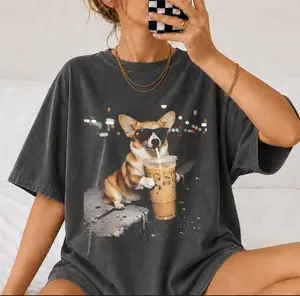 Comfort Colors Funny Corgi Drinking Iced Coffee T-shirt, Vintage Corgi Dog Shirt, Corgi Mom Gifts, Corgi Dad Unisex Tee, Dog Lover Gifts