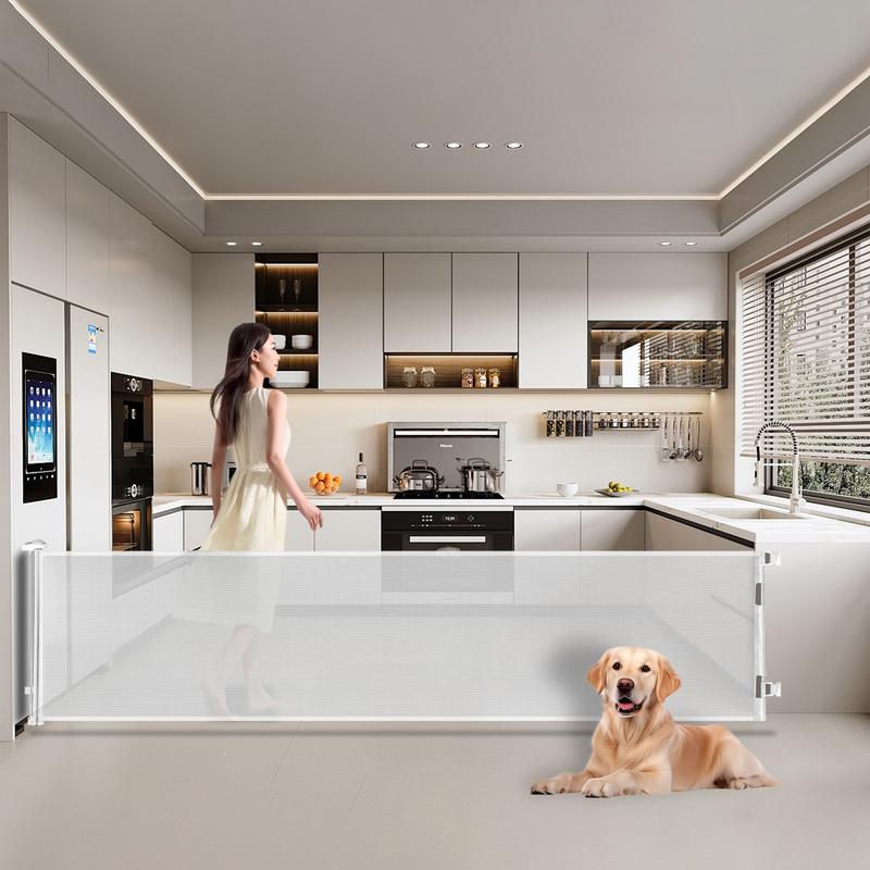 Retractable  pet Gate,Mesh Baby Gate or Mesh Dog Gate,33" Tall,Extends up to 55" 71"118"168"197"Wide,Child Safety Gate for Doorways, Stairs, Hallways, Indoor/Outdoor