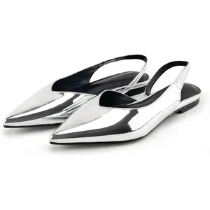 Womens Slingback Flats Shoes Metallic Pointy Toe Flats for Women