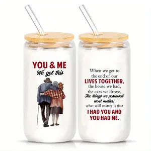 Unique Couple Coffee Mugs, 16oz Glass Cup Set with Straw & Brush, Ideal Gift for Anniversaries, Birthdays, Valentine's Day