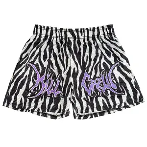Kill Crew Zebra Print Mesh Shorts Unisex Oversized Baggy Gothic Streetwear Gym Workout Casual Loose Fit Men Women Animal Print All Season