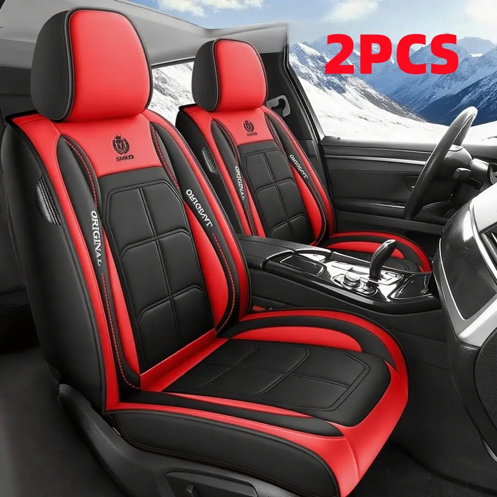 Luxury Waterproof 2PCS Car Seat Covers PU Leather Two Front Row Cushions Durable Soft Comfortable Anti-Stain Protection for All Seasons