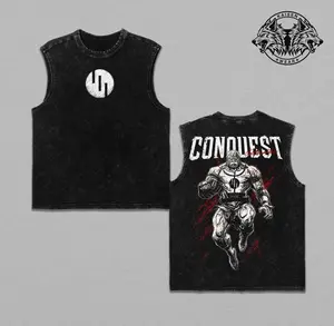 Conquest Gym Pump Cover: Heavyweight Oversized Tee, Muscle Tank Top - Acid Wash Retro Streetwear Fitness Apparel - Kaisen Wear Anime Workout Gear