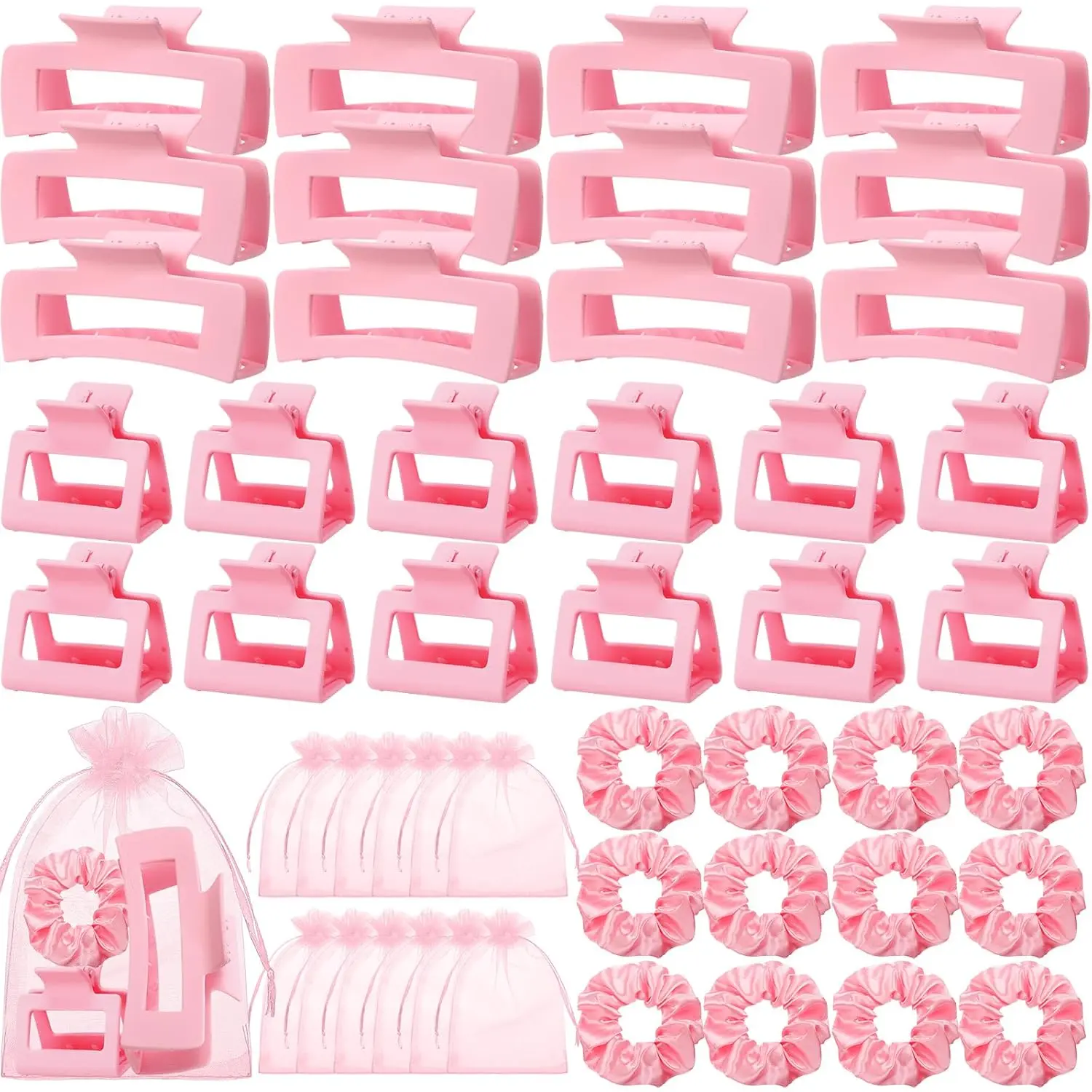 48 Pcs Pink Hair Claw Clips Set Hair Clips Scrunchies Bridesmaid Proposal Gifts Bulk for Women Bachelorette Wedding Party Favors