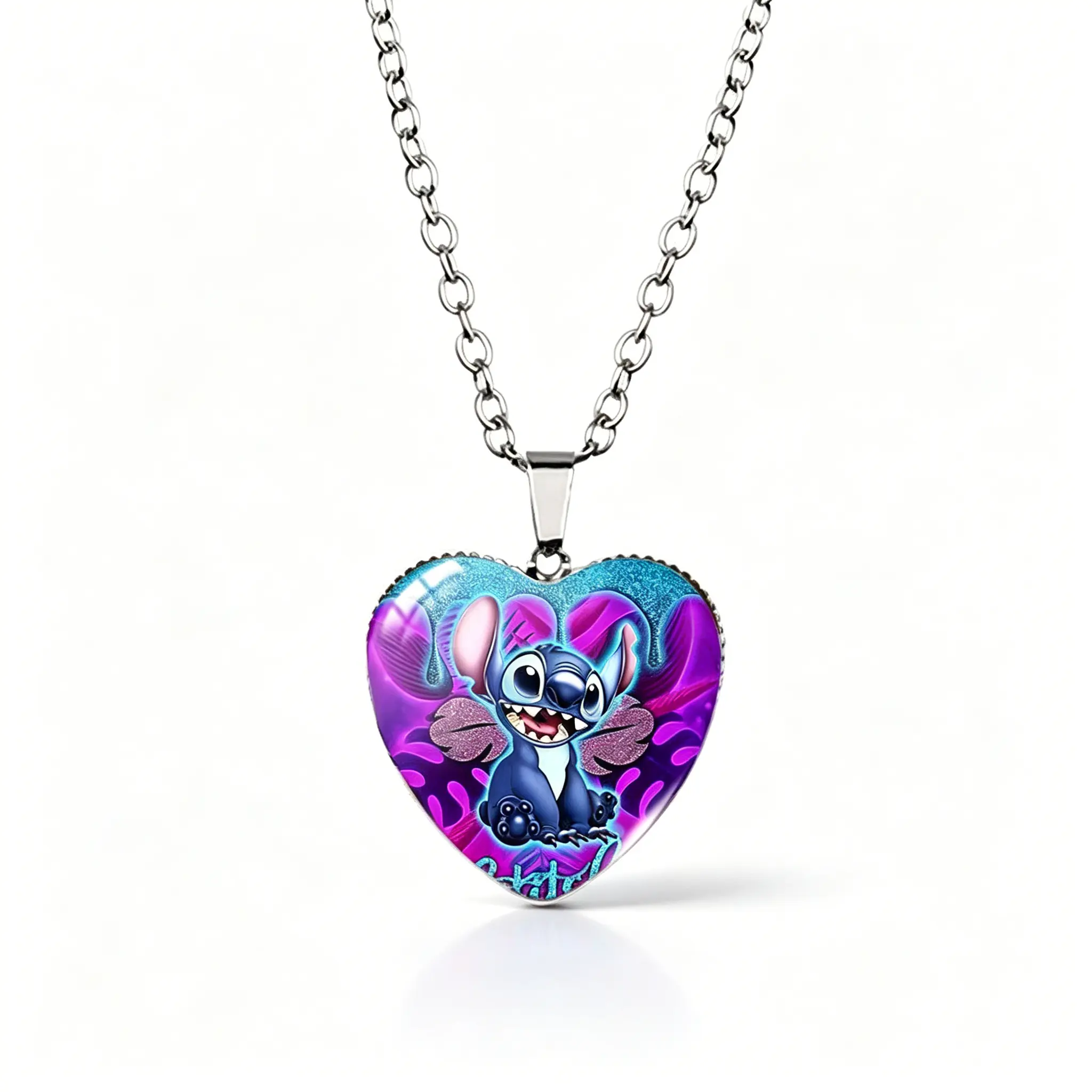 Disney Stitch Heart Pendant Necklace - Whimsy Lightweight Chain Jewelry, Eye-Catching Design, Comfortable Daily Wear for Stitch Fans to Express Affection, Express Love For Stitch
