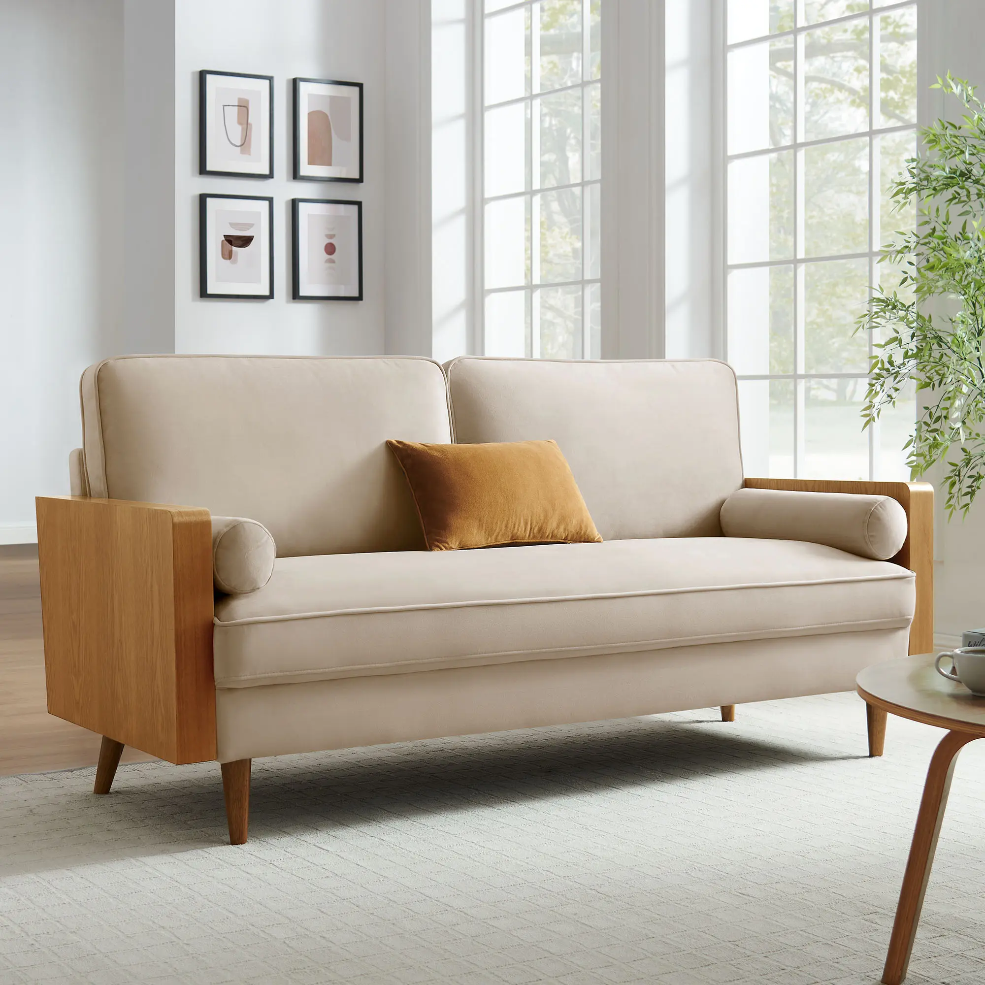 Kellan Performance Velvet Sofa in Walnut Almond Kellan Performance Velvet Sofa in Walnut Almond