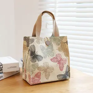 Butterfly Pattern Reusable Lunch Bag Women Tote Bag, 1 Count Multifunctional Portable Sundries Storage Bag with Handle, Daily Storage Bag for Home Office School Outdoor Camping Picnic