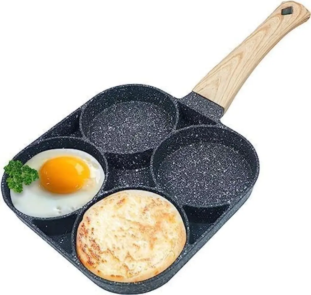 Non-Stick 4-in-1 Breakfast Pan for Frying Eggs, Hamburgers & Scrambled Eggs - Multi-Functional, Fast Heating, Durable, Easy Clean, Space-Saving, Eco-Friendly