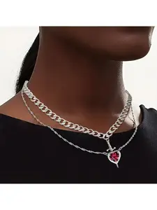 New Creative Arrow Through Heart Couple Pendant Set Love Dagger Diamond-Encrusted Collarbone Chain Valentine's Day Gift Necklace