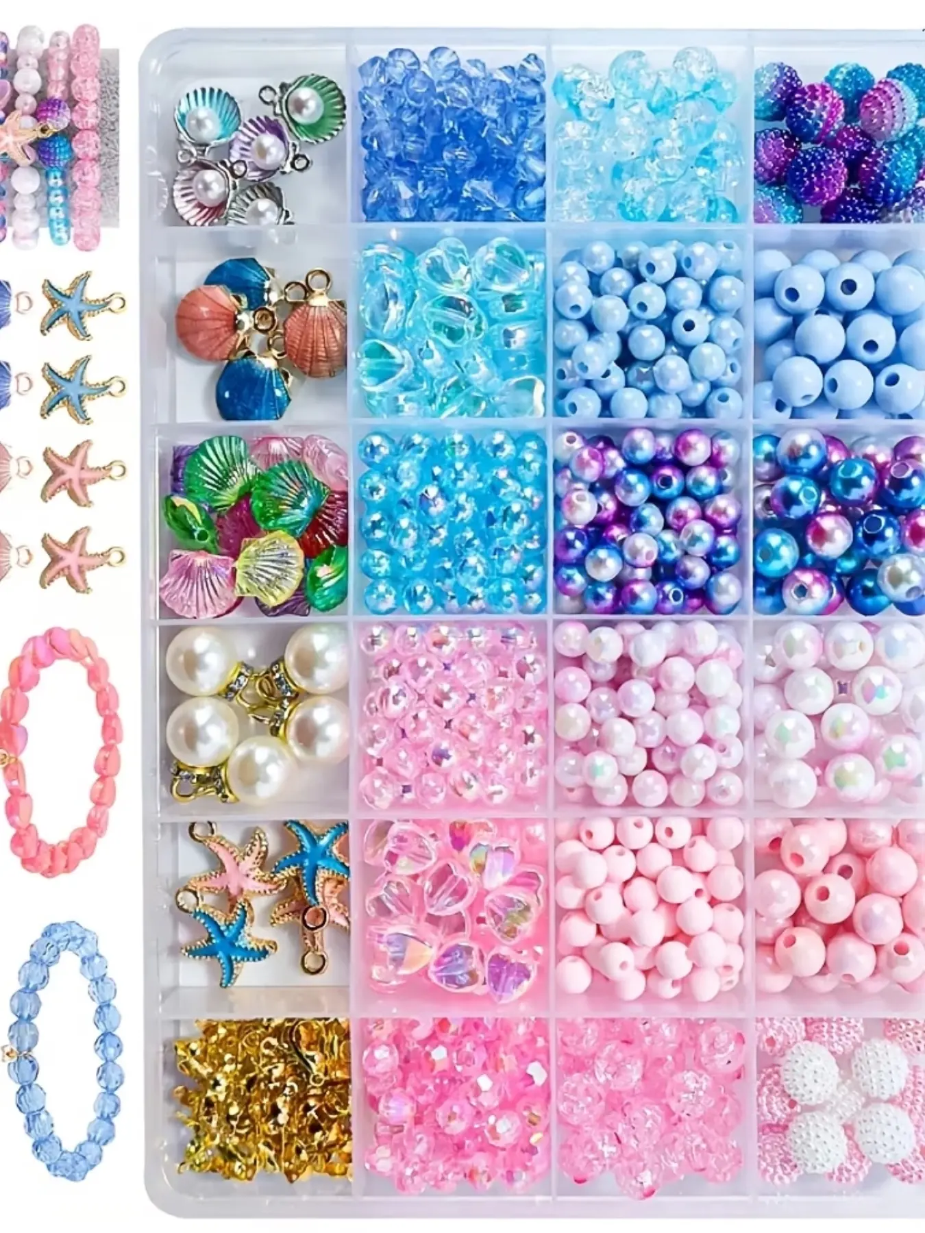 Ocean Jewelry Set DIY Beaded Bracelet Kit, Beading Kits, Mixed Beads Material Pack, Various Shapes Colors for Necklace Making, Letter Bead Included