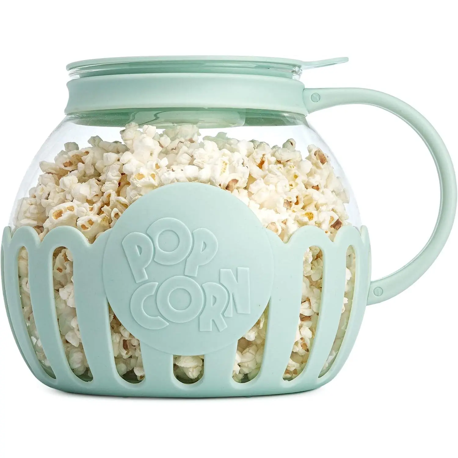 Patented Micro-Pop Microwave Popcorn Popper with Temperature Safe Glass, 3-in-1 Lid Measures Kernels and Melts Butter, Made Without BPA, Dishwasher Safe, 3-Quart, Aqua