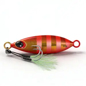Saltwater Fishing Jigs, Vertical Slow Pitch Metal Jigging Spoon with Glow Assist Hooks, Luminous Lead Jigs for Tuna, Bass, Dogtooth, Grouper