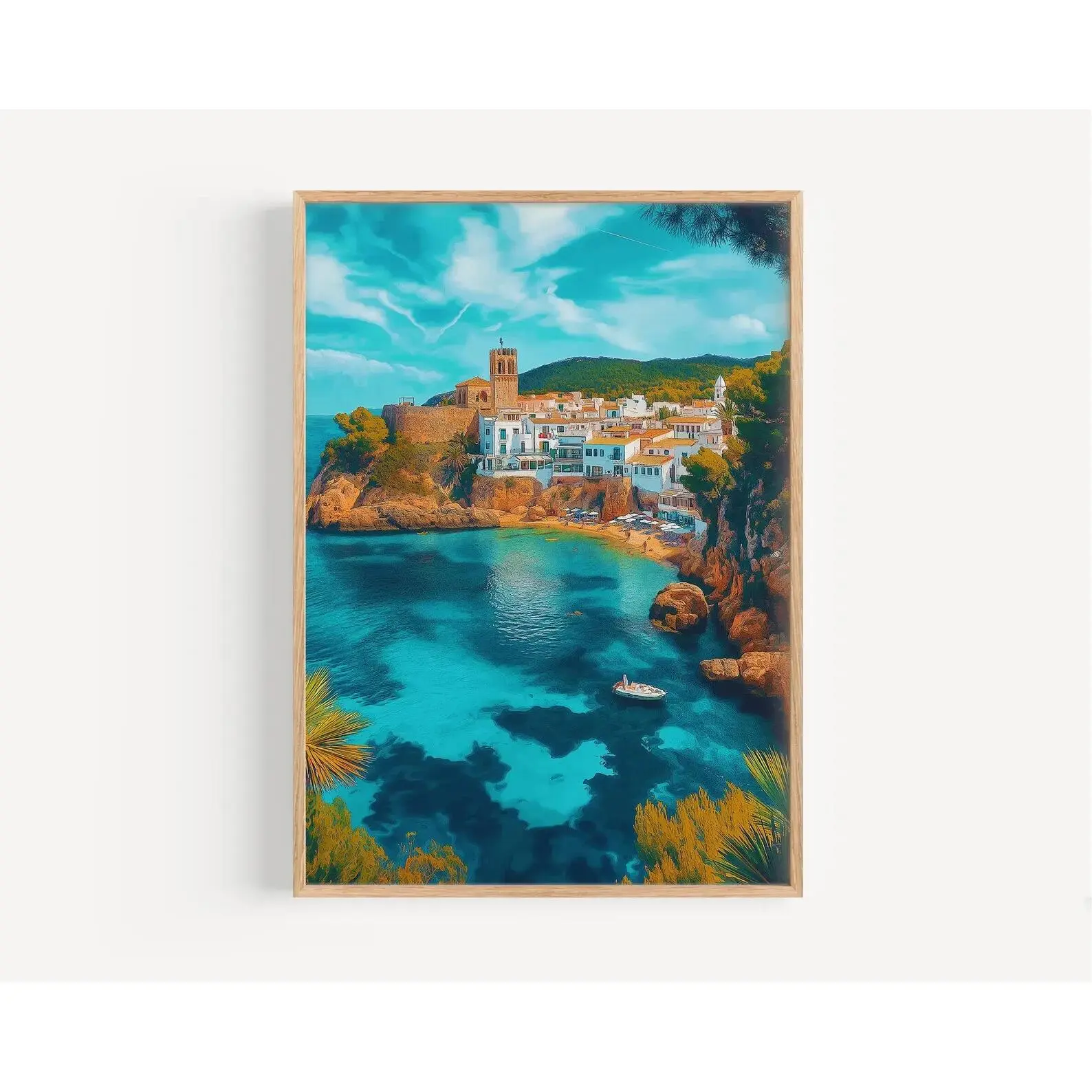 House Decor - Ibiza Watercolor Painting - Ibiza Wall Art, Spain Travel Print - Unframed Canvas Poster Room Gifts Colorful Decoration Ornaments Artistic