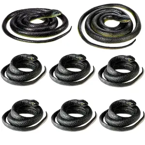8 Pieces Large Realistic Rubber Snake Toys Fake Black Plastic Snakes That Look Real for Garden Props to Keep Birds Away, April Fools Day Prank Stuff Halloween Scary Toys