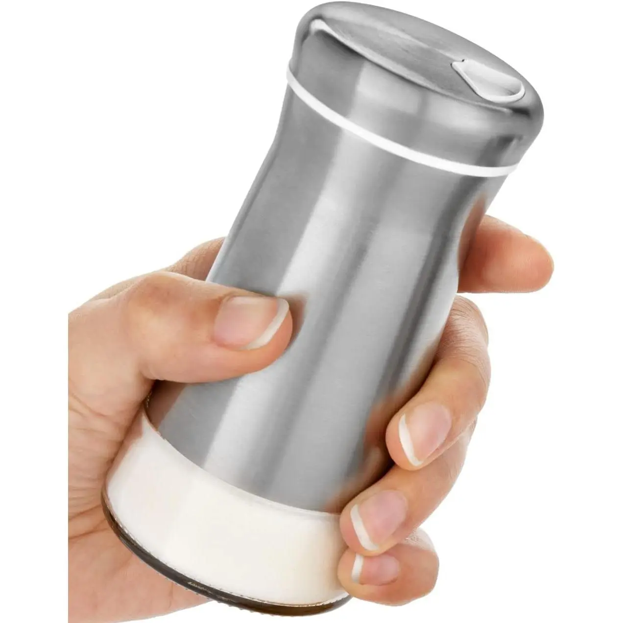 Salt Shaker or Pepper Shaker with Adjustable Pour Holes - Elegant Stainless Steel  Dispenser -  for Himalayan, Table Salt, White and Black Pepper (Salt Shaker)