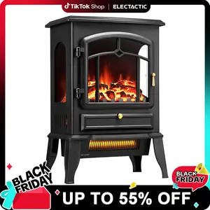 【TikTokShopHolidayHaul】Electactic Freestanding Electric Fireplace Stove, Small Electric Fireplace Heater with Thermostat Control, 3D Realistic Flame,1500W & Thermostat，Overheating,Vintage Design,for Indoor Use.