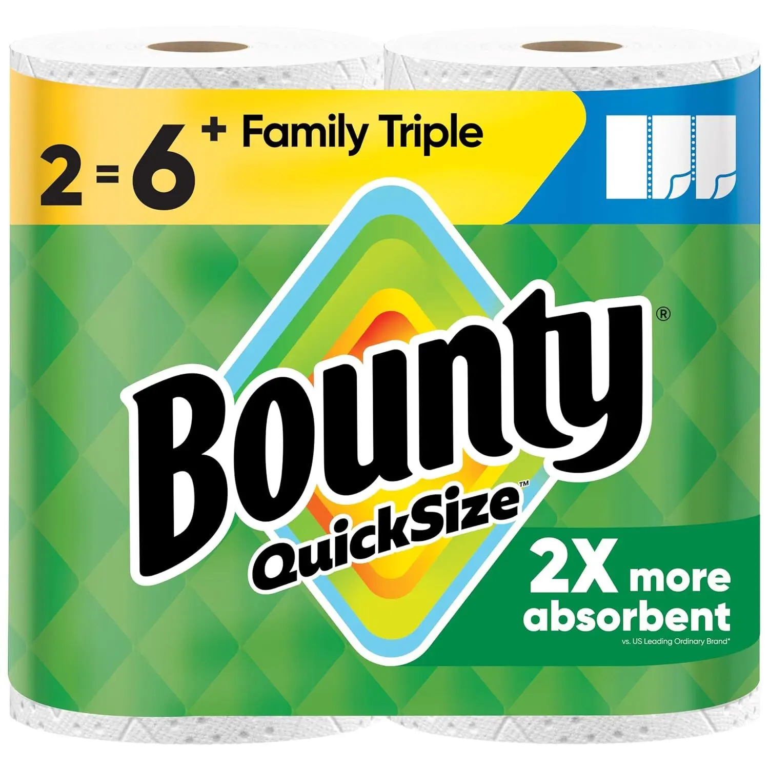 Bounty Paper Towels Quick Size, White, 6 Family Triple Rolls = 20+ Regular Rolls