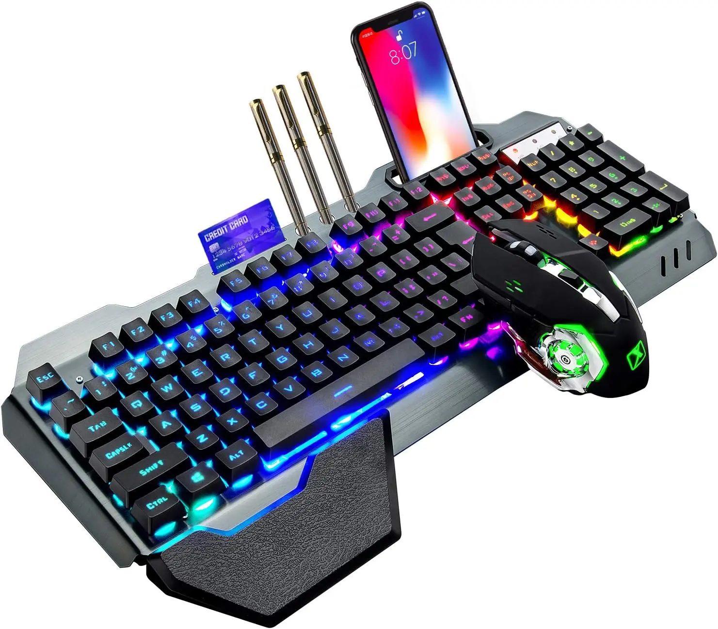 Wireless Gaming Keyboard and Mouse,Removable Hand Rest Mechanical Feel Keyboard and 7 Color Gaming Mute Mouse for PC Gamer mouse and led keyboard membrane  keyboard 120  percent