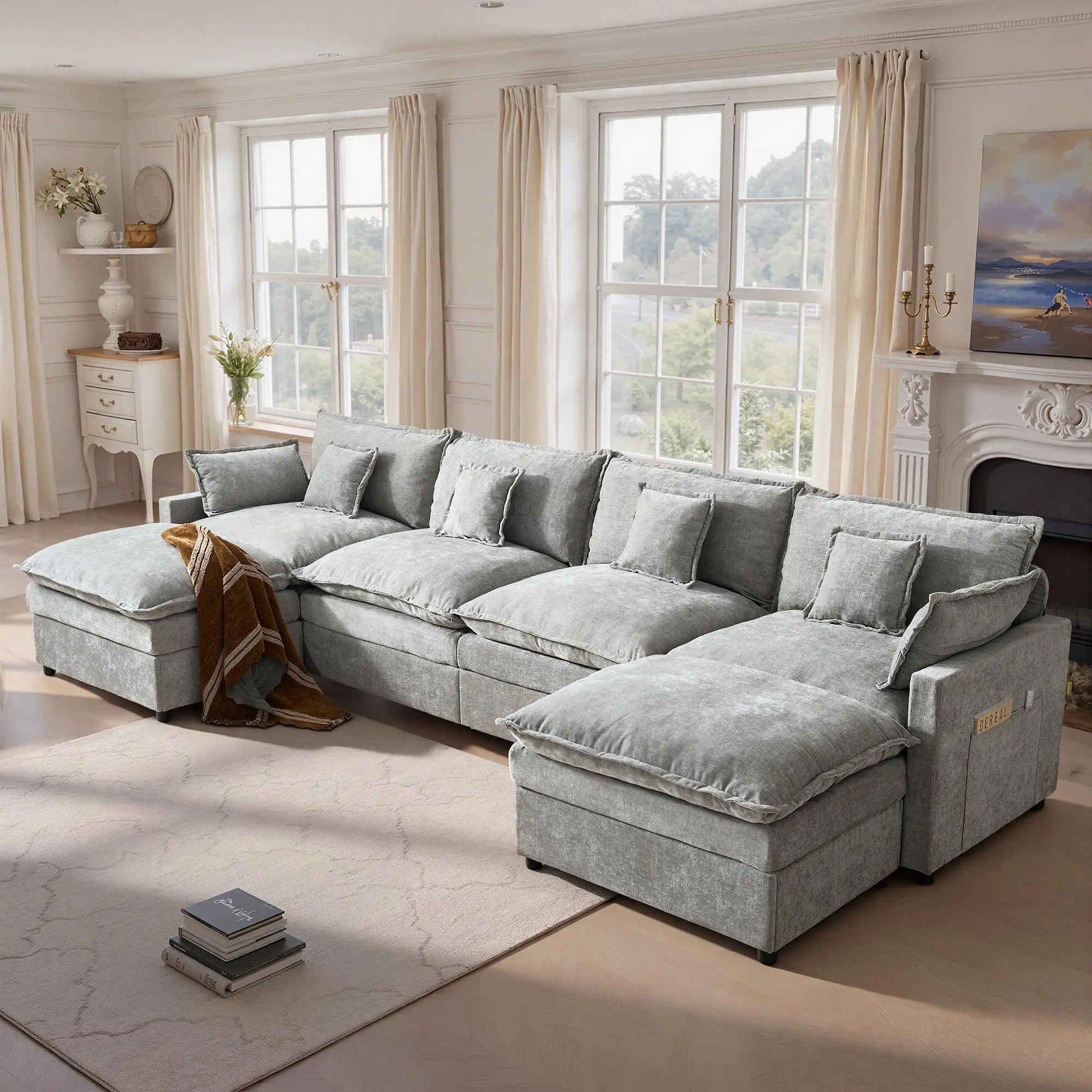 143" Grey Chenille - 4 Seater(3 Packages)