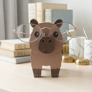 Viral Cute Capybara Glasses Holder Stand with Storage Tray | Adorable 3D Rodent Eyeglass Display for Nightstand & Desk | Capybara Lover Gift, Key & AirPod Organizer