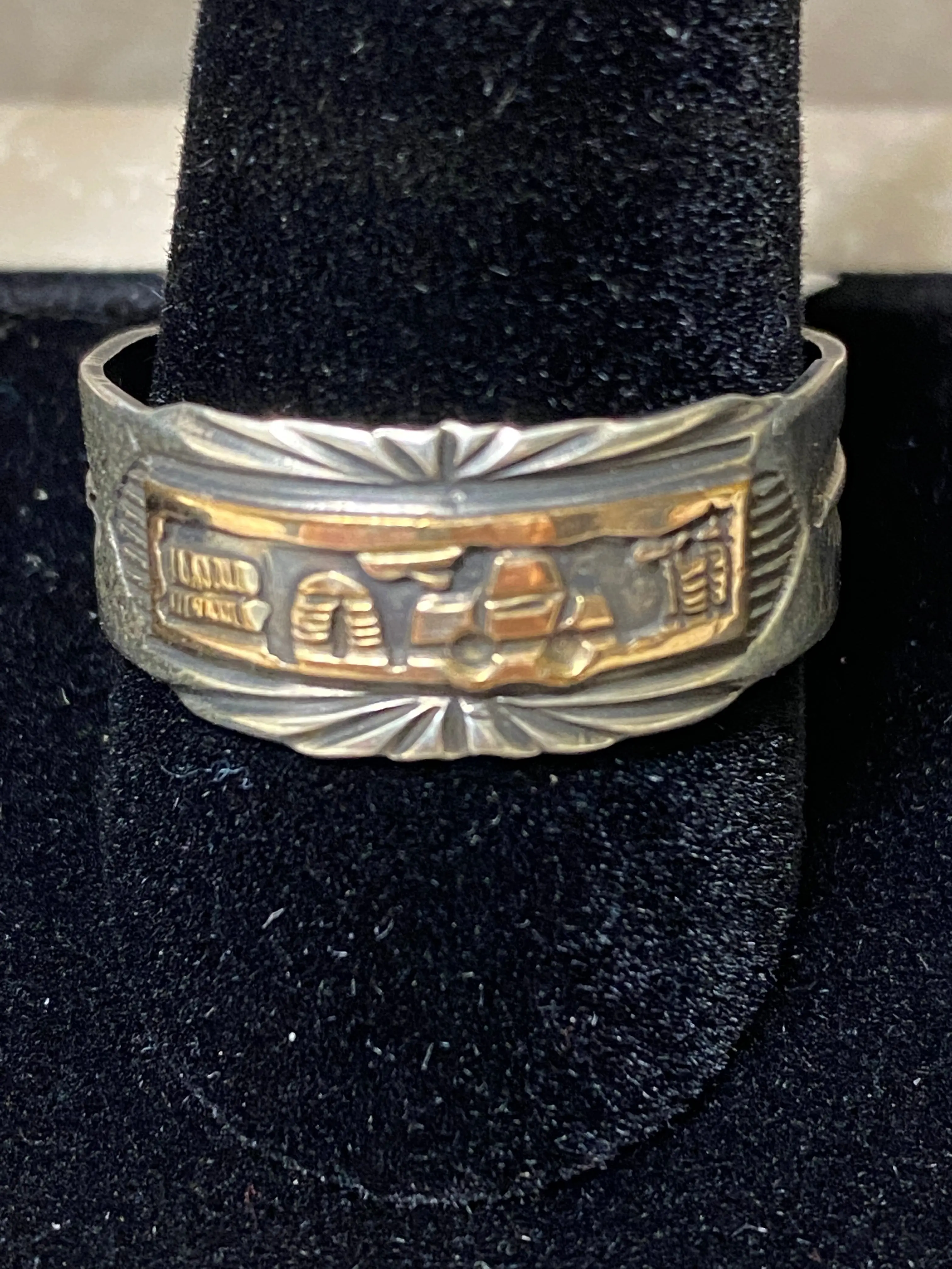 Handcrafted Sterling Silver Copper Story Teller Ring Size 12.5