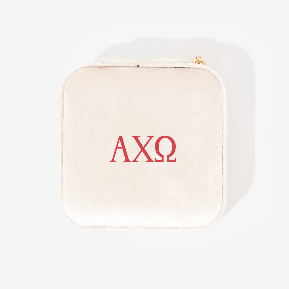 Greek Alpha Chi Velvet Travel Jewelry Organiser, Ivory Home Storage Box