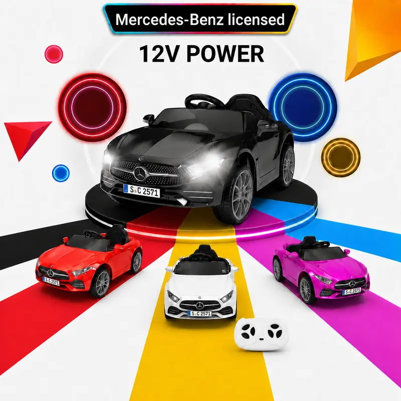 Mercedes-Benz Licensed 12V CLS 350 Kids Ride On Toy Car-RC Cars with Parent Remote Control, 4-Wheel Suspension, Music, LED Lights, USB Power Display, Volume Adjustment, Ride On Wheels, 3 km/h, Durable Tires for Rough Play,Cool Gifts for Kids,fam