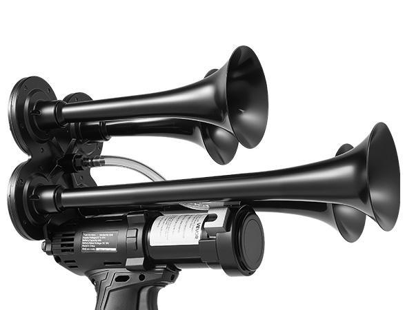 【BackToSchool】VEVOR Cordless 4-Trumpet Air Horn 130dB Train Air Horn & Built-in Air Pump, 18V 4Ah Lithium Battery, Powerful Sound, Strong Penetration, Handheld Portable for Vehicle Alerts, Holiday & Sporting Events