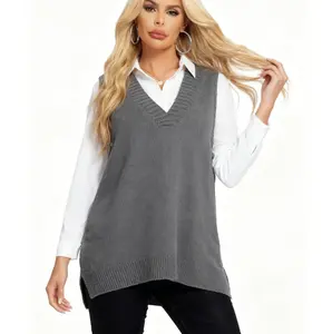 Women's Sweater Vest Sleeveless Oversized V Neck Sweaters Knitted Vest Pullover Tank Top Casual Womenswear