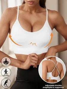 Women's Seamless  Push Up Wireless Sports Bra, Adjustable Straps & Removable Pads, Girl's Sport Underwear for Yoga Fitness Outdoor Activities,Running Workout Top
