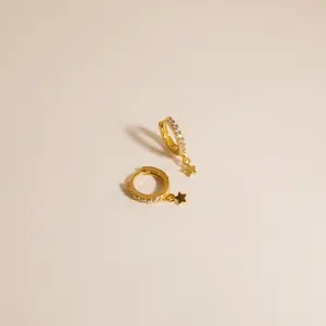 Emily Pave Star Huggies by Caitlyn Minimalist - Dainty Diamond Star Dangle Earrings - Celestial Jewelry - Sister Gift