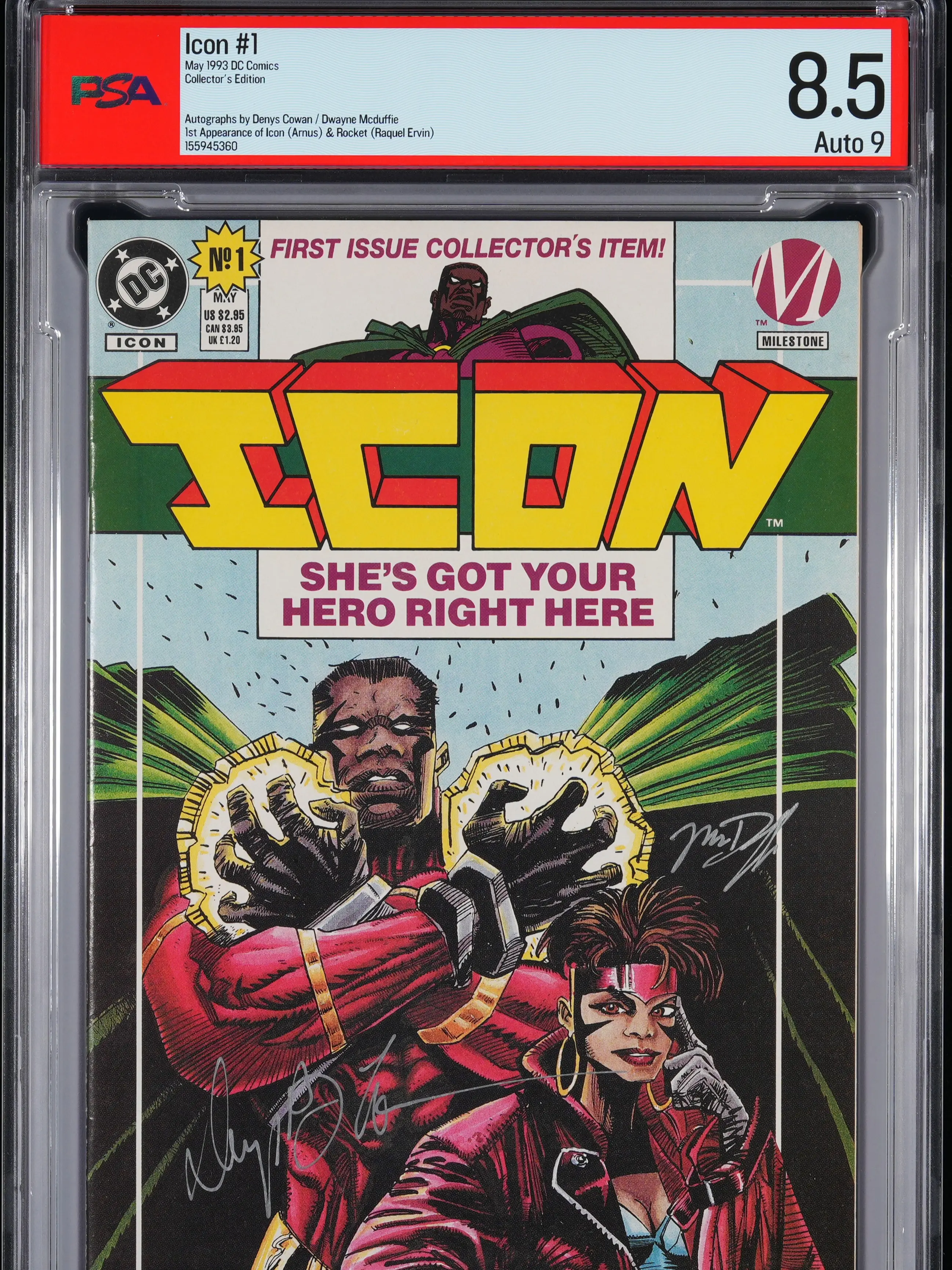 DC (Milestone) 1993  ICON #1 CE | RARE- Dual Signed (McDuffie/Cowan) PSA 8.5/9. [A literal 1/1 Grail.]