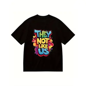 Youngsters' "They Not Like Us" Graphic Cotton T-Shirt - Vibrant Colorful Lettering, Soft & Comfortable Regular Fit Short Sleeve Tee for Boys & Girls, Black with Multicolor Geometric Design, Casual Round Neck All-Season Top, Teen Tshirts for Girls (3-13Y)