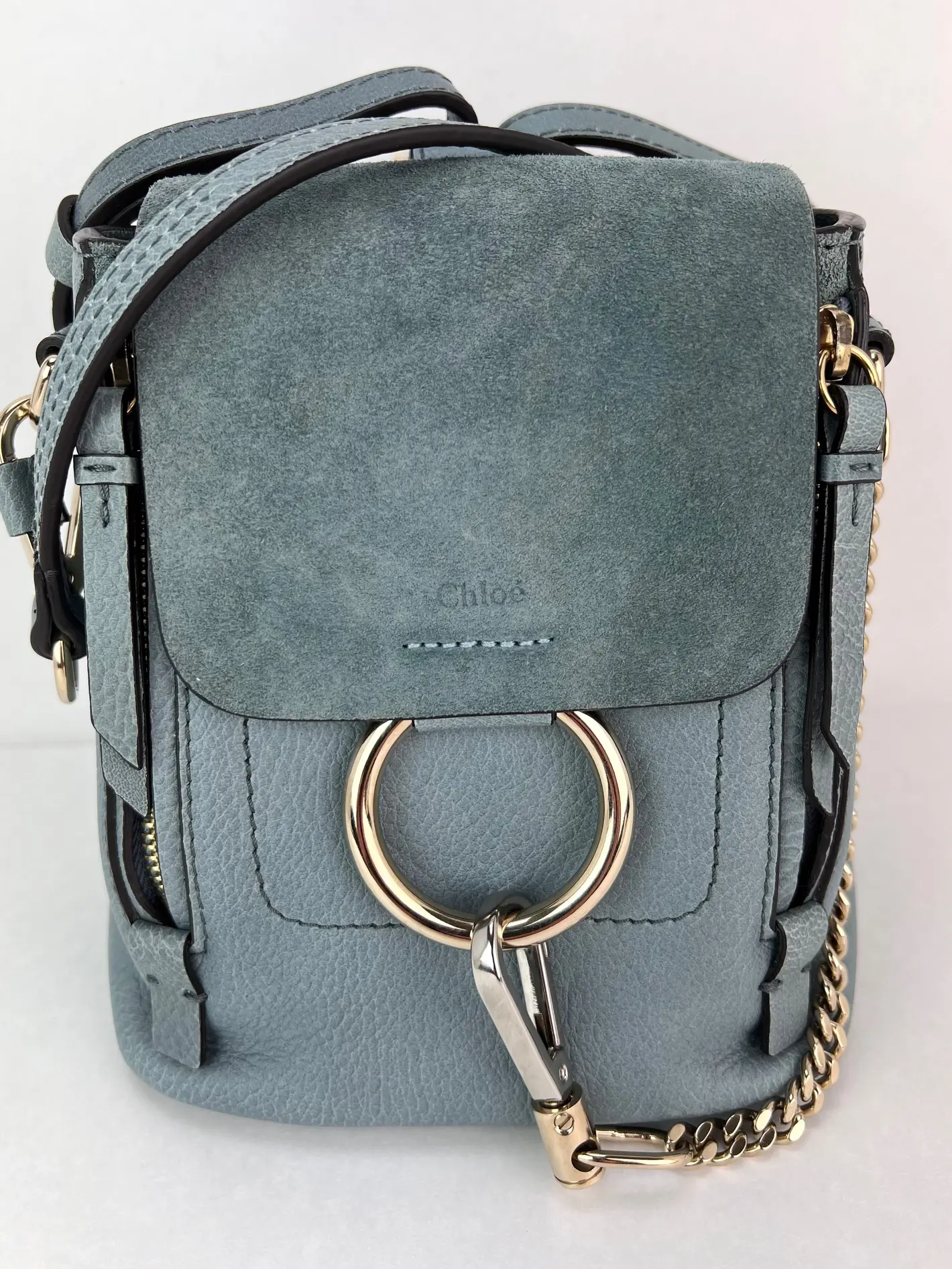Pre-owned Chloé Leather Backpacks Chloe Blue Faye Mini Suede and Backpack Bag