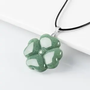 Natural Jade Lucky Clover Pendant Jewelry For Men Women Symbolizing Wealth Fortune Peace Success Elegant Good Luck Accessory