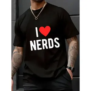100% Cotton Unisex “I Love Nerds” Funny Geeky Graphic Heart Nerd T-Shirt – Printed Short Sleeve T-Shirt Top