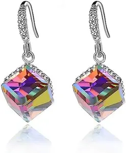 Austrian Crystal Cube Drop Dangle Earrings for Women 14K Gold Plated Hypoallergenic Jewelry clusterrings