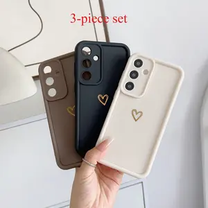 A set of 3 heart patterned bamboo Protective, Shockproof phone cases with frosted soft full coverage, suitable for the MOTO series EDGE 60Fuison/EDGE 50Fusion/G85/G55/G24Power/G20/G30/G14/G22/G34/G53/G54/G64/G84/E30/E40/E22/E32