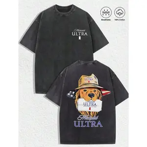 Michelob Ultra American Dog Vintage Tee, 100% Cotton Washed, Front Logo Back Flag Dog Art, Unisex Regular Fit, Gray/Dark Gray, Holiday & Back To School Gift Grunge Graphic Album T-Shirt book merch