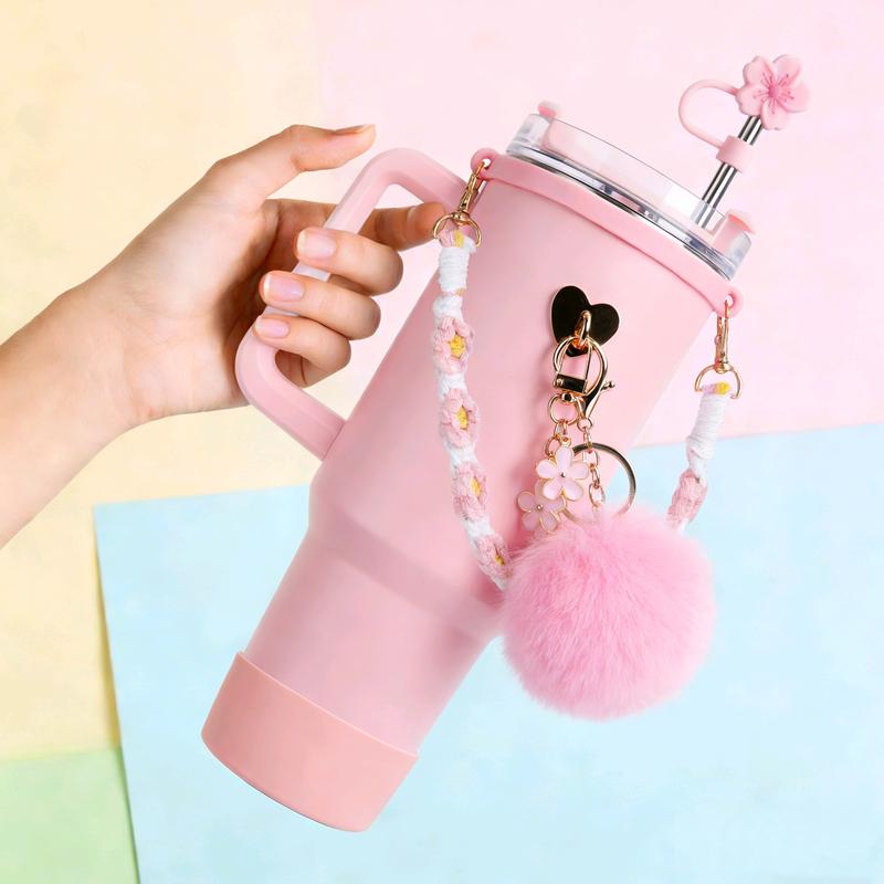Stainless Steel Vacuum Insulated Cup with Handle and Straw for Children's Women Valentine's Day Birthday Gifts Set, Keep Cold, Hot & Ice, Portable Drinkware Tumbler Water Bottles, Bottled, Flasks funny Tumbler Drinkware Tea Iced Tea girl gifts friendship