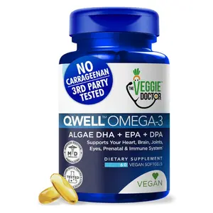 QWELL™ Vegan Omega-3 Algae Oil Capsules - High-Potency DHA EPA DPA for Heart Brain Joint Eye Health - Plant-Based Supplement Without Fishy Aftertaste - 60 Vegan Softgels - Healthcare, Vitamin
