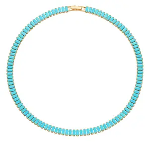 Fettero Lanson Glass Horizontal Row T Zircon Gold Necklace Summer Travel Necklace