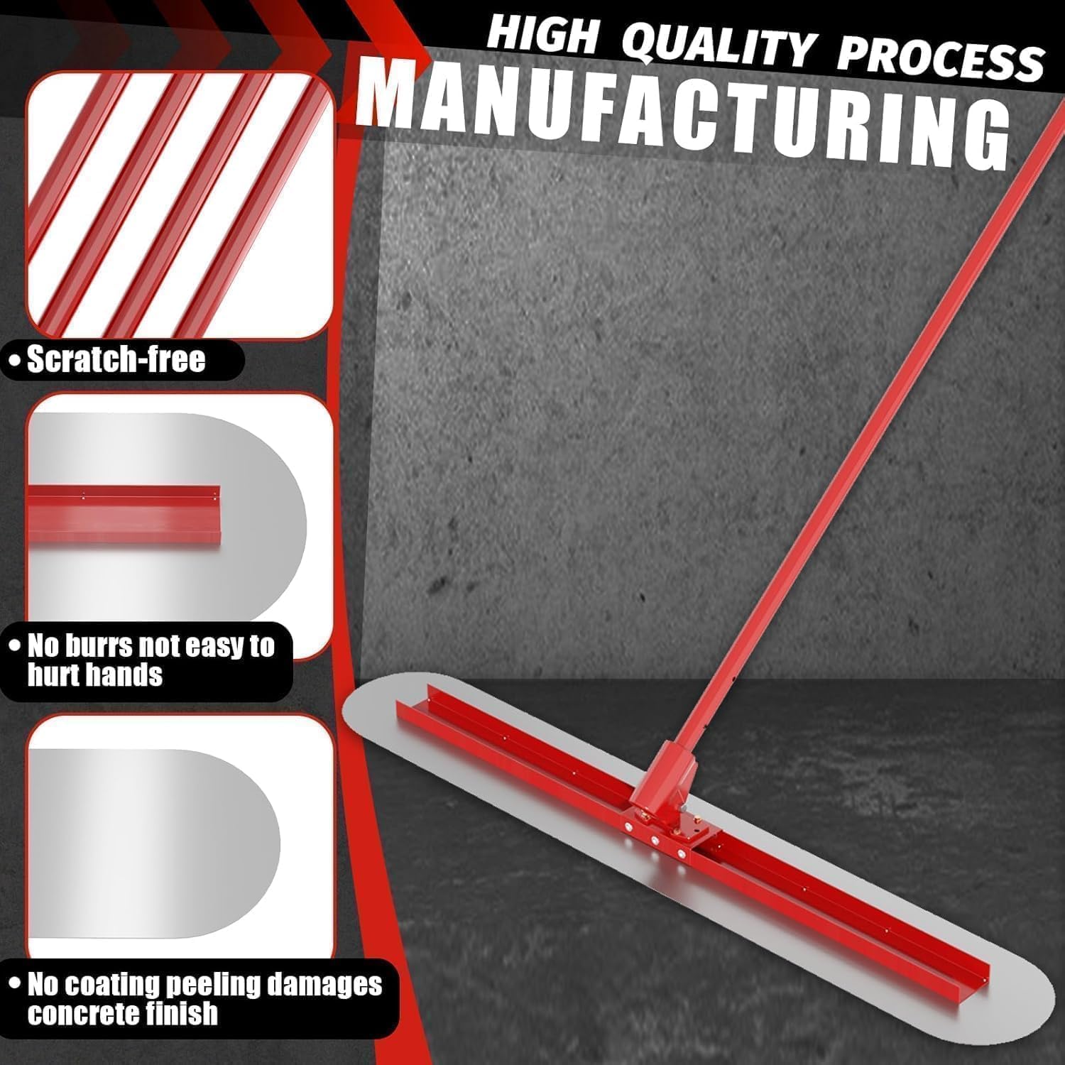 Bull Float Concrete Bull Float Tool Kit 48"x12" Fresno Round End Stainless Steel Board Kit Tool Cement Trowel Tools Float Bracket Concrete Tools Finishing With 48" Aluminum Alloy Handle x4