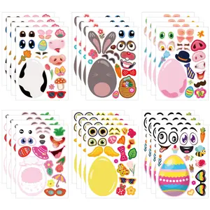 24 Sheets of Easter Stickers for Kids: 6 Unique Colorful Eggs Designs for Easter Basket Stuffers, Decorative Party Favor Activities and Craft Supplies, Make A Face Stickers for Girls and Boys book packs