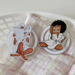 Black Woman Reading Magnetic Bookmark, Melanin Girl Kindle grip, Book Lover Pop Socket, Gift For Her, Business Girl Phone Grip