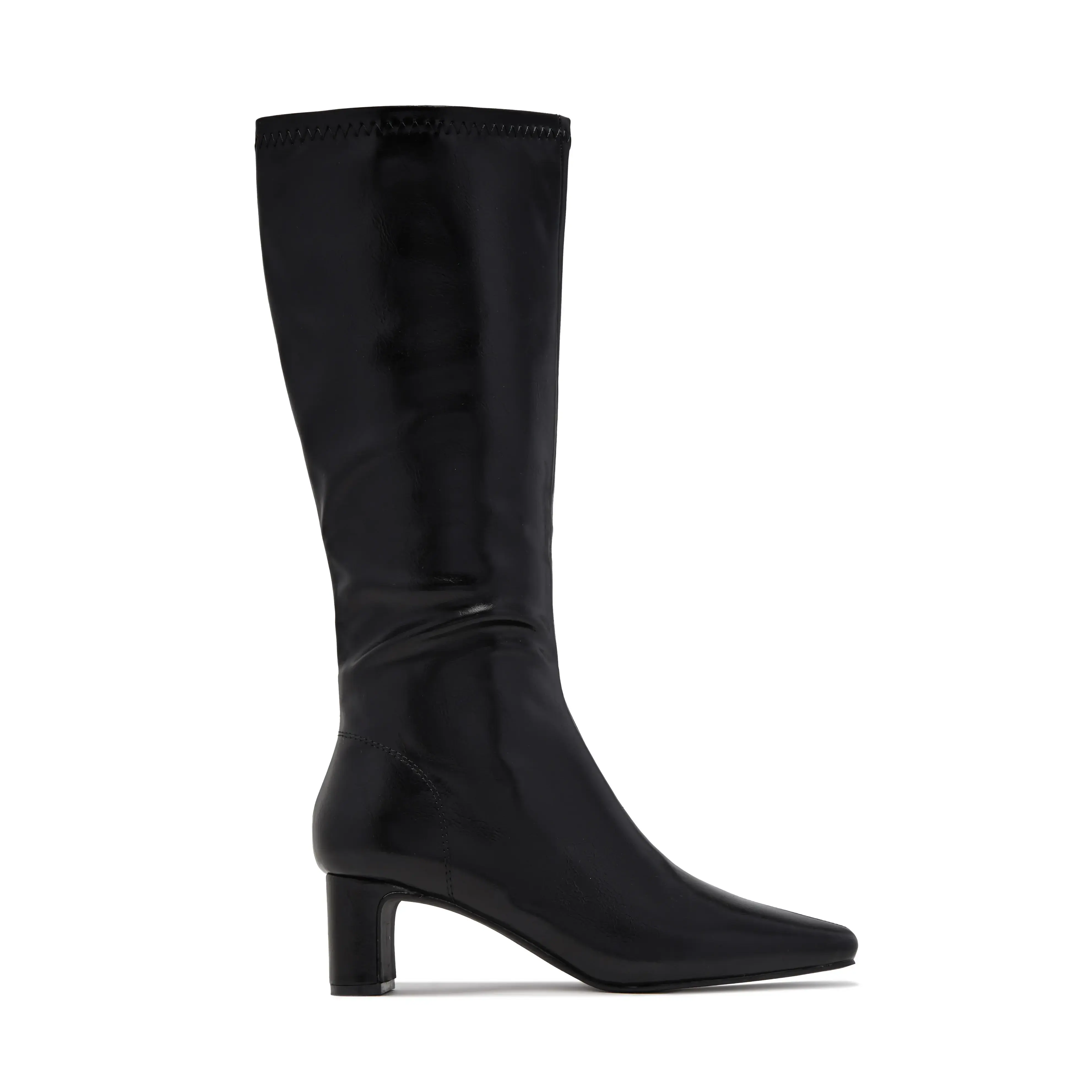 Lisa Knee High Block Heel Boots - Black